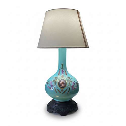 19th Century Style French Turquoise Opaline Glass Table Lamp