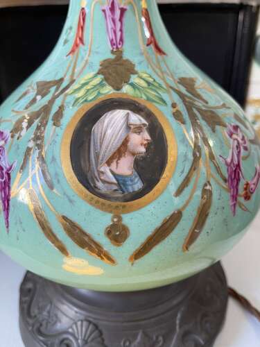 19th Century Style French Turquoise Opaline Glass Table Lamp