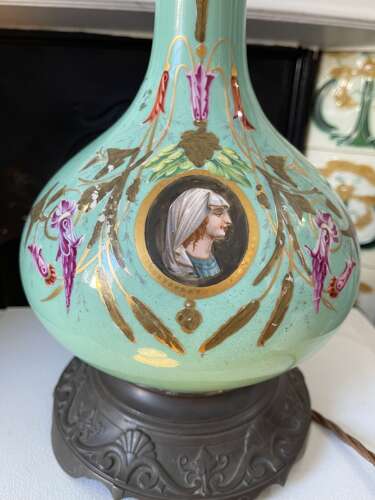 19th Century Style French Turquoise Opaline Glass Table Lamp