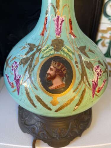 19th Century Style French Turquoise Opaline Glass Table Lamp