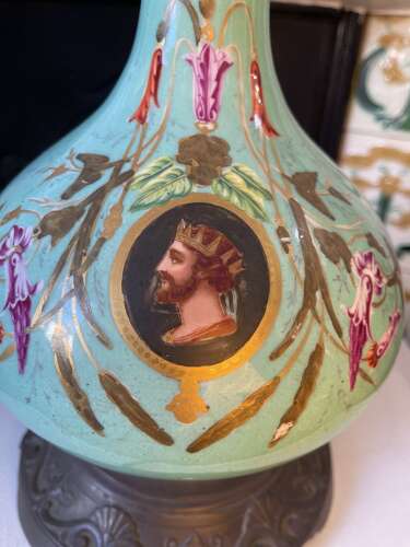 19th Century Style French Turquoise Opaline Glass Table Lamp