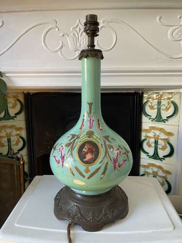 19th Century Style French Turquoise Opaline Glass Table Lamp