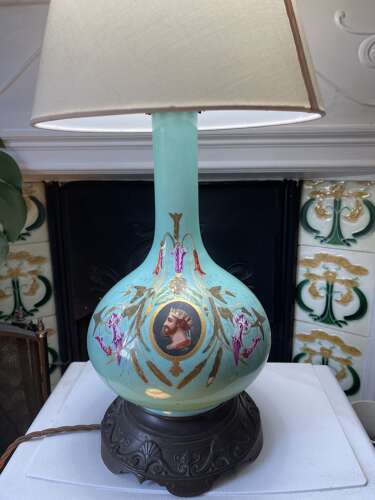 19th Century Style French Turquoise Opaline Glass Table Lamp