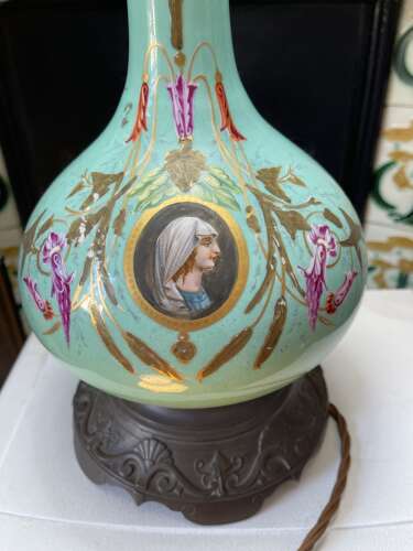 19th Century Style French Turquoise Opaline Glass Table Lamp