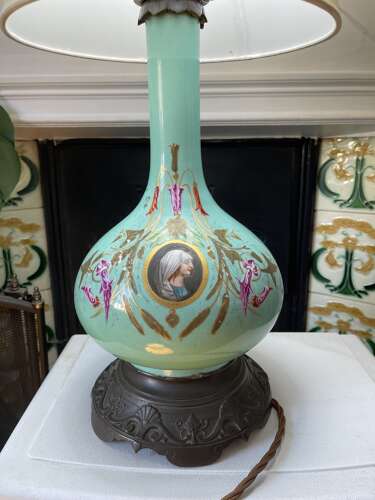 19th Century Style French Turquoise Opaline Glass Table Lamp