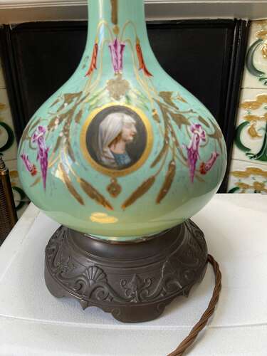 19th Century Style French Turquoise Opaline Glass Table Lamp