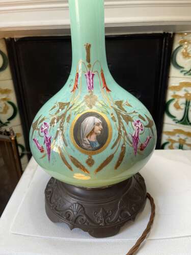 19th Century Style French Turquoise Opaline Glass Table Lamp