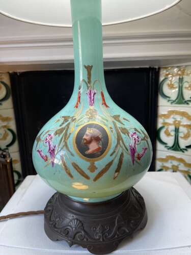 19th Century Style French Turquoise Opaline Glass Table Lamp