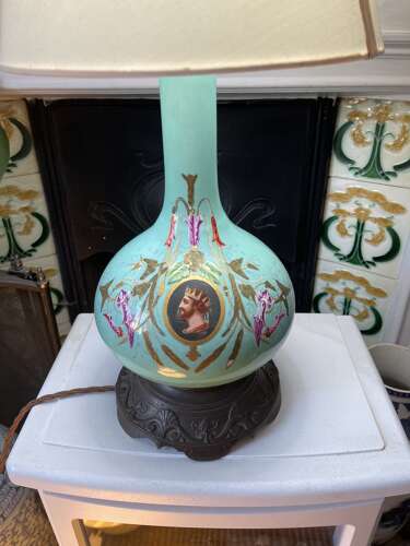 19th Century Style French Turquoise Opaline Glass Table Lamp