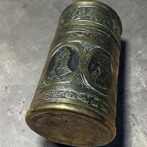 Antique 19th Century Persian Qajar Engraved Brass Tobacco tin