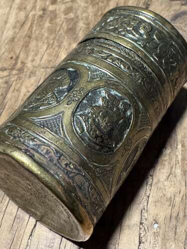 Antique 19th Century Persian Qajar Engraved Brass Tobacco tin
