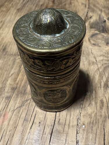 Antique 19th Century Persian Qajar Engraved Brass Tobacco tin