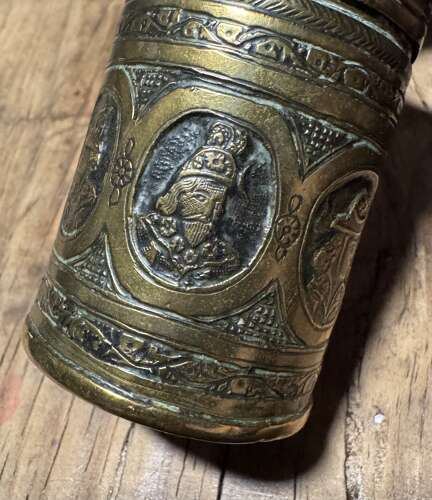 Antique 19th Century Persian Qajar Engraved Brass Tobacco tin