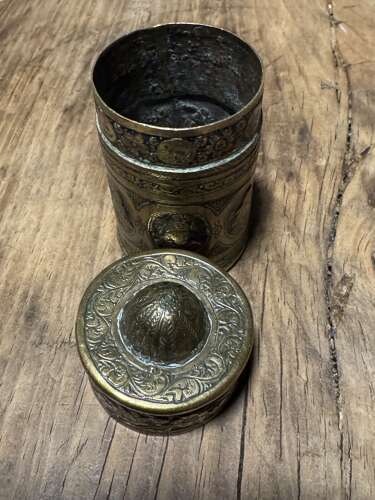 Antique 19th Century Persian Qajar Engraved Brass Tobacco tin