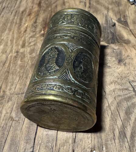 Antique 19th Century Persian Qajar Engraved Brass Tobacco tin