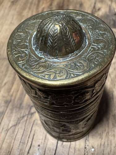 Antique 19th Century Persian Qajar Engraved Brass Tobacco tin