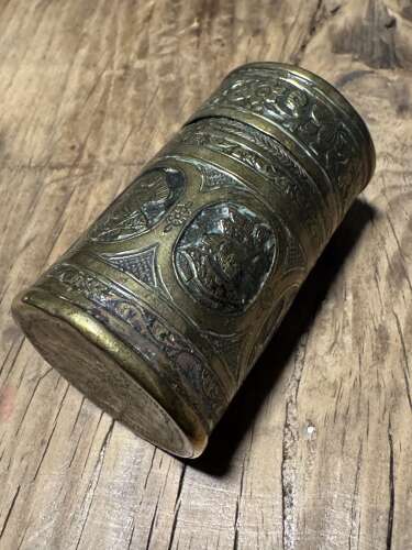 Antique 19th Century Persian Qajar Engraved Brass Tobacco tin