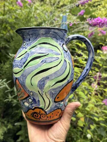 Vintage Heather Lewis Dynamic Ceramics Fish Jug – 1990s Scottish
