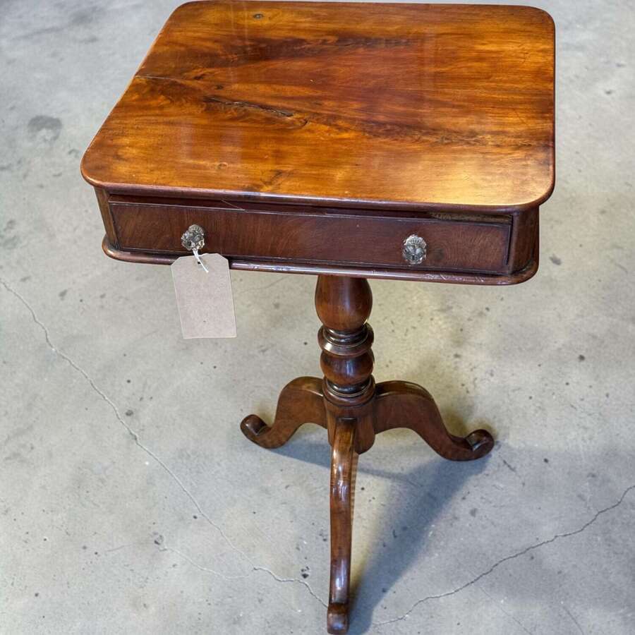 Antique Victorian Mahogany Pedestal Side Table with Drawer Tripod Base