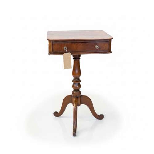 Antique Victorian Mahogany Pedestal Side Table with Drawer Tripod Base