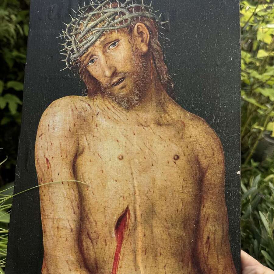 Ecce Homo Jesus Christ Religious Icon on Wood Panel &ndash; Crown of Thorns