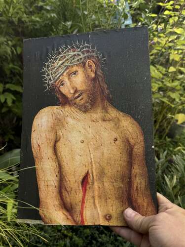 Ecce Homo Jesus Christ Religious Icon on Wood Panel – Crown of Thorns