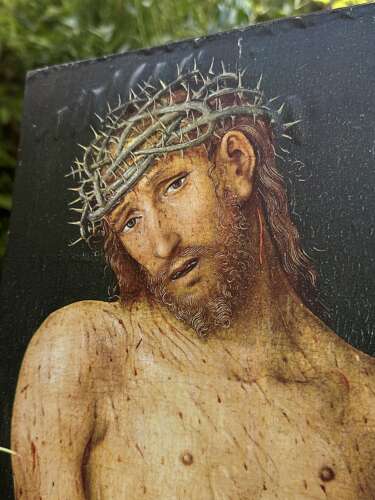 Ecce Homo Jesus Christ Religious Icon on Wood Panel – Crown of Thorns