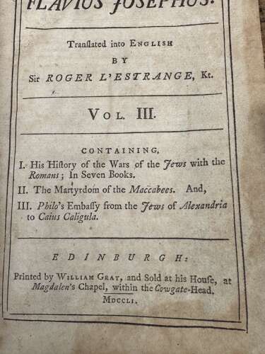 1751 Works of Flavius Josephus Vol III Roger L’Estrange