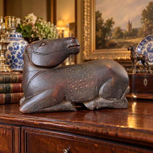 Vintage Indian Folk Art Carved Wooden Horse Sculpture Primitive 24cm