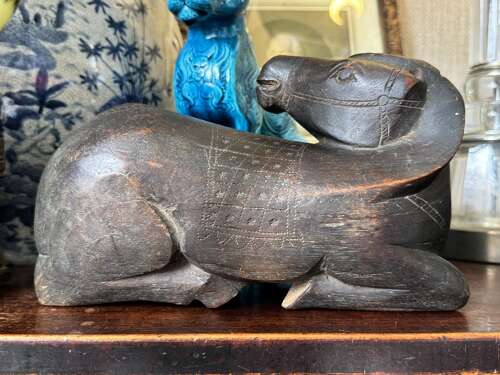 Vintage Indian Folk Art Carved Wooden Horse Sculpture Primitive 24cm