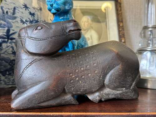 Vintage Indian Folk Art Carved Wooden Horse Sculpture Primitive 24cm