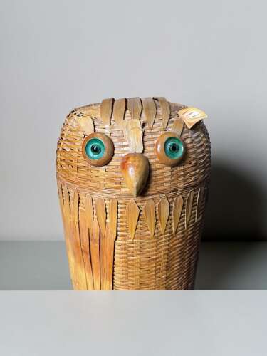 Vintage Retro Wicker Rattan Owl Laundry Basket Storage Hamper 60cm