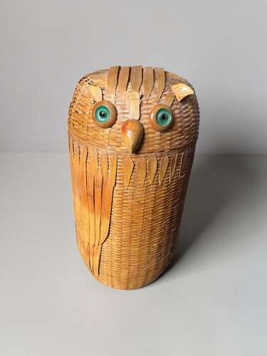 Vintage Retro Wicker Rattan Owl Laundry Basket Storage Hamper 60cm