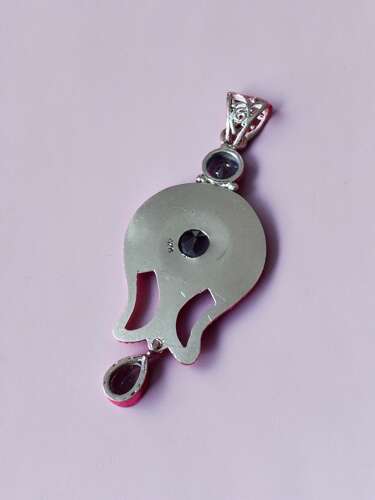 925 Sterling Silver Blue Stone Statement Pendant, Ornate Large Silver